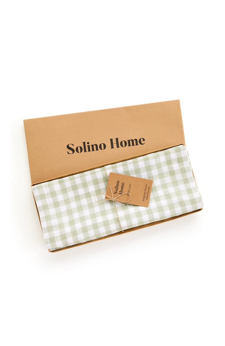 Solino Home Linen Table Runner for Dining Table, Holiday and Everyday Table Decor - Gingham Check, Alternate, color, Sage