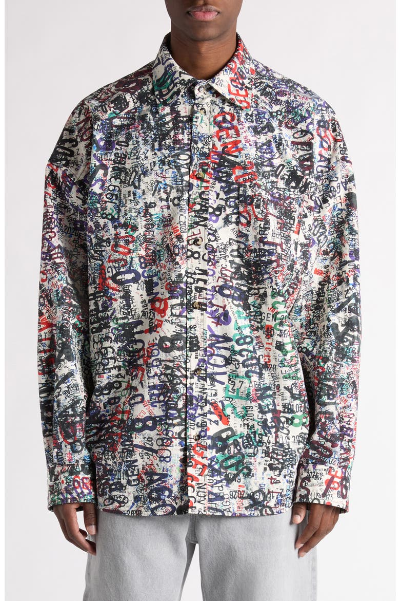 Memory Print Relaxed Fit Cotton & Wool Button-Up Shirt, Main, color, 9173 CHALK/MULTICOLOUR