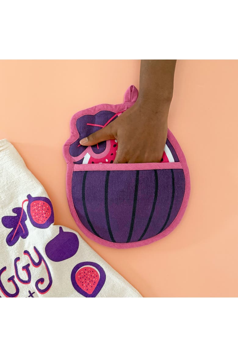 Fig Tea Towel and Pot Holder Set, Alternate, color, Purple
