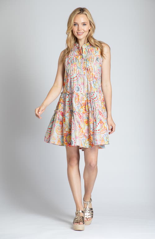 Apny Print Pintuck Sleeveless Babydoll Dress In Orange Multi