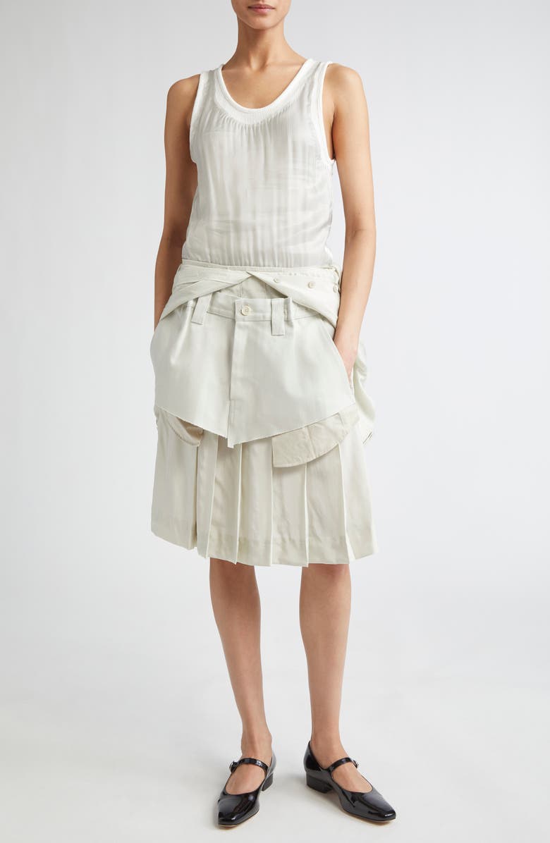 Maison Margiela Deconstructed Mixed Media Midi Dress, Main, color, Healing Aloe And Pearl