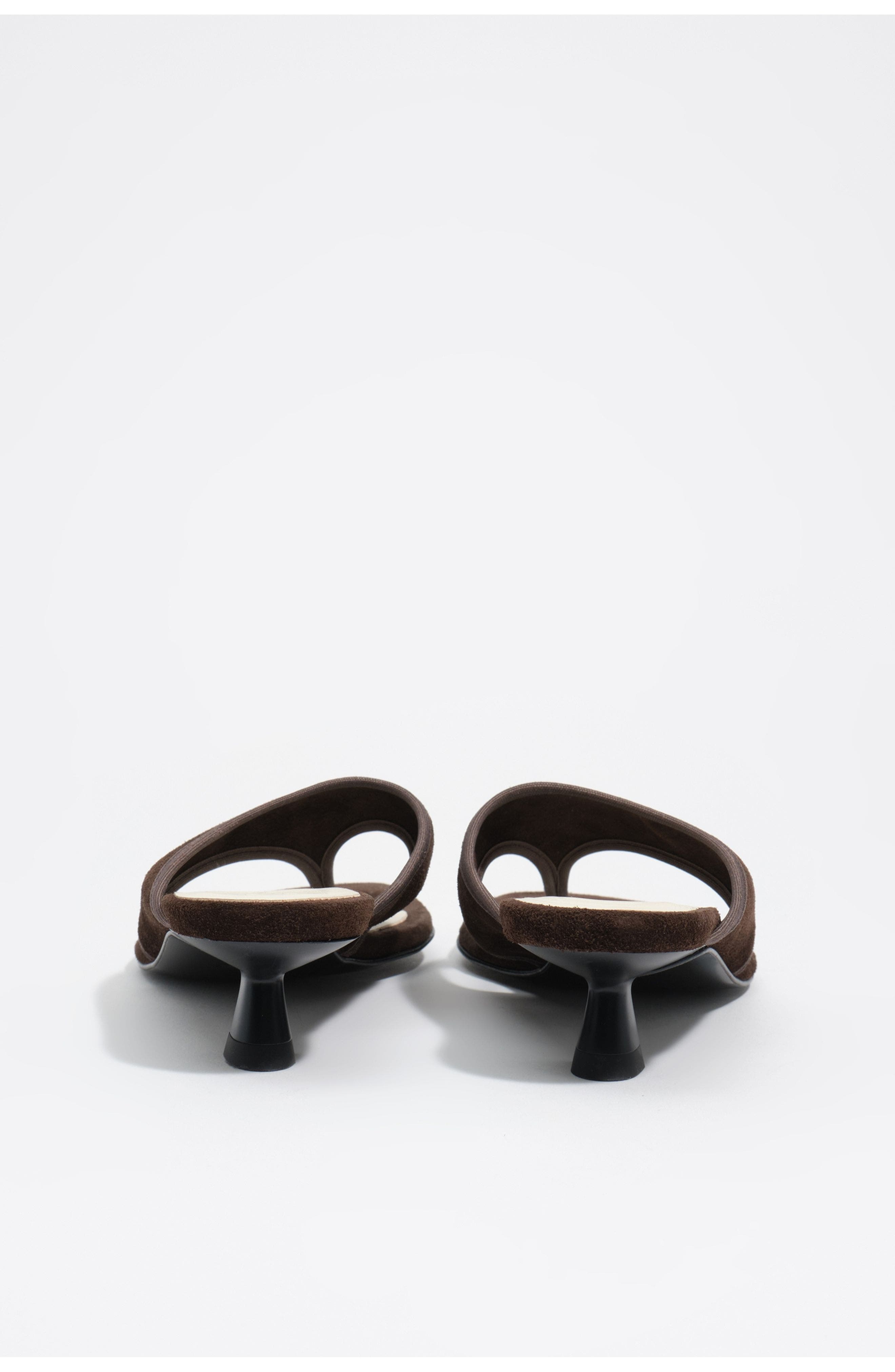Low-Heel Suede Sandals, Alternate, color, DARK BROWN