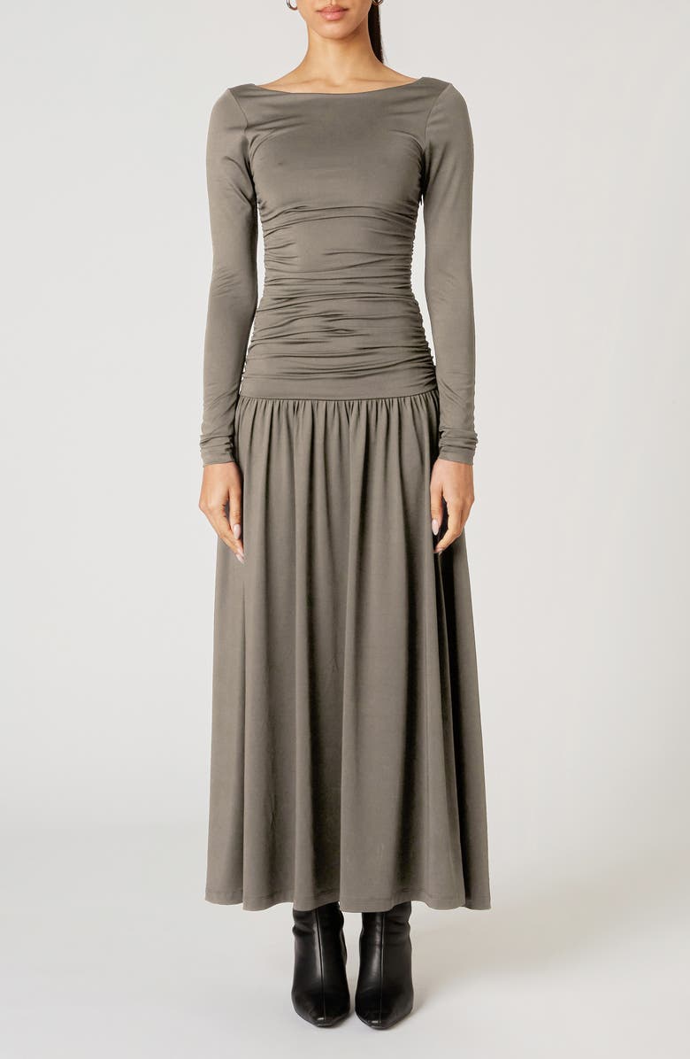 Nia Sera Long Sleeve Ruched Maxi Dress, Main, color, French Grey