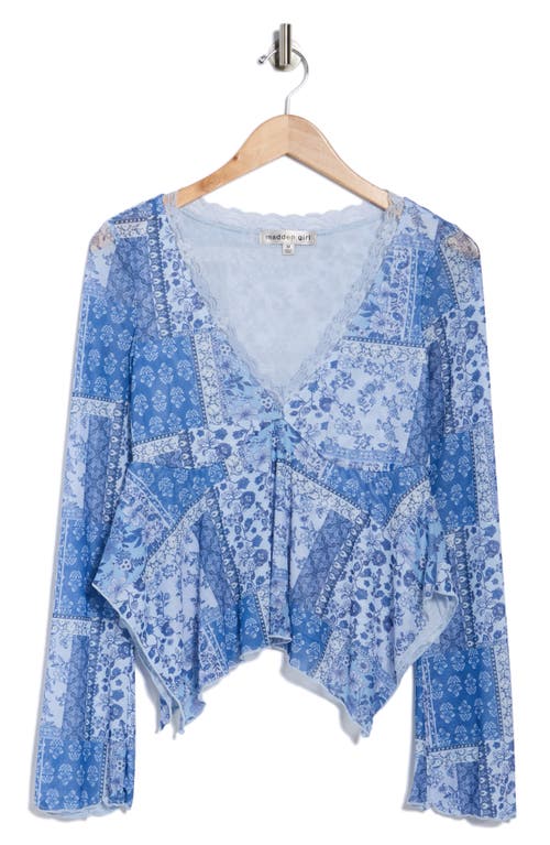 Madden Girl Long Bell Sleeve Babydoll Top In Blue