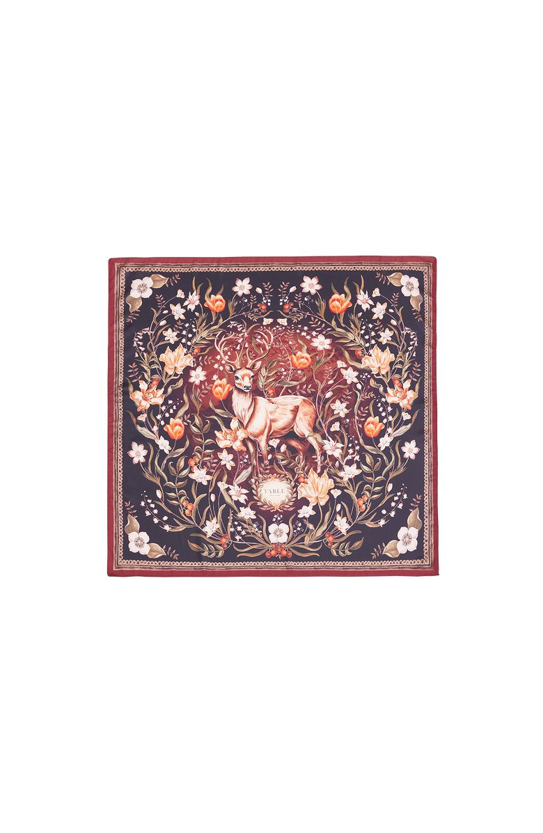 Fable England Aurora Tales Peach Square Scarf, Main, color, Chocolate & Peach