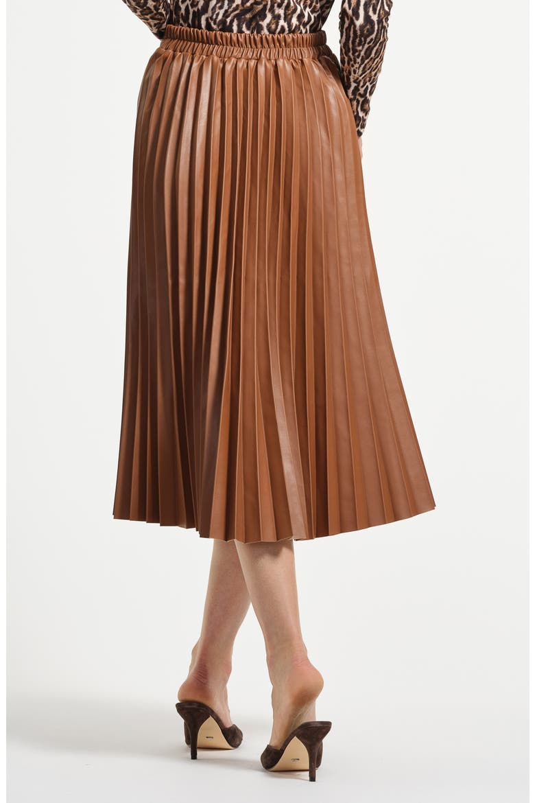 Faux Leather Accordion Pleat Midi Skirt, Alternate, color, CARAMEL