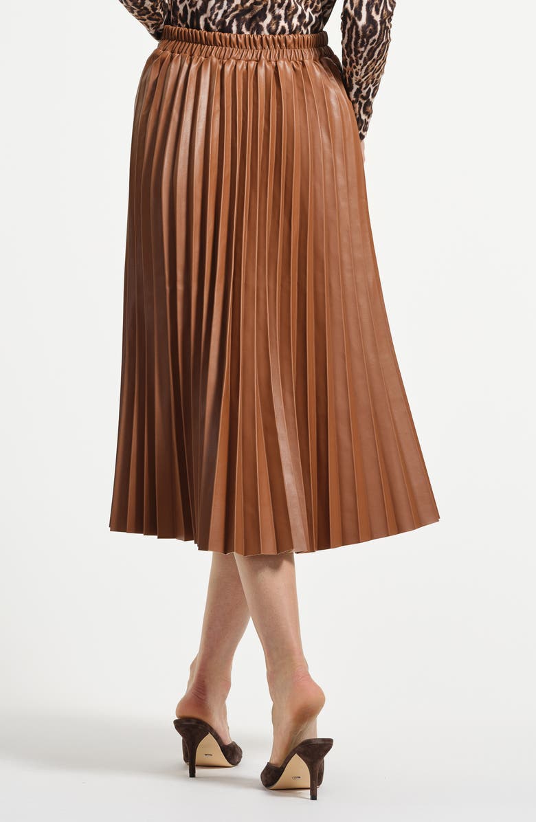 Isaac Mizrahi New York Faux Leather Accordion Pleat Midi Skirt, Alternate, color, Caramel
