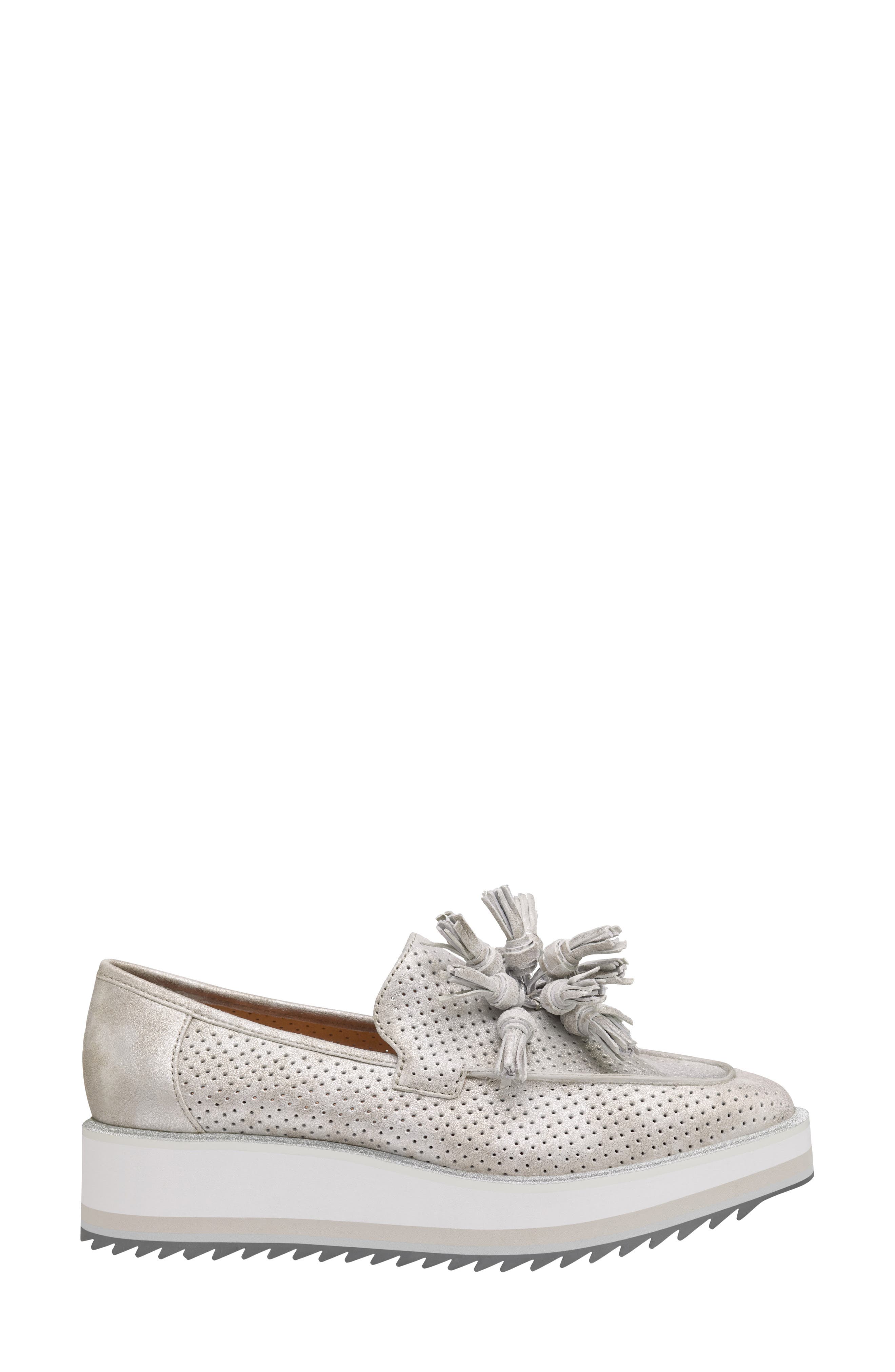 Gracelyn Platform Tassel Loafer, Alternate, color, SILVER METALLIC KID SUEDE