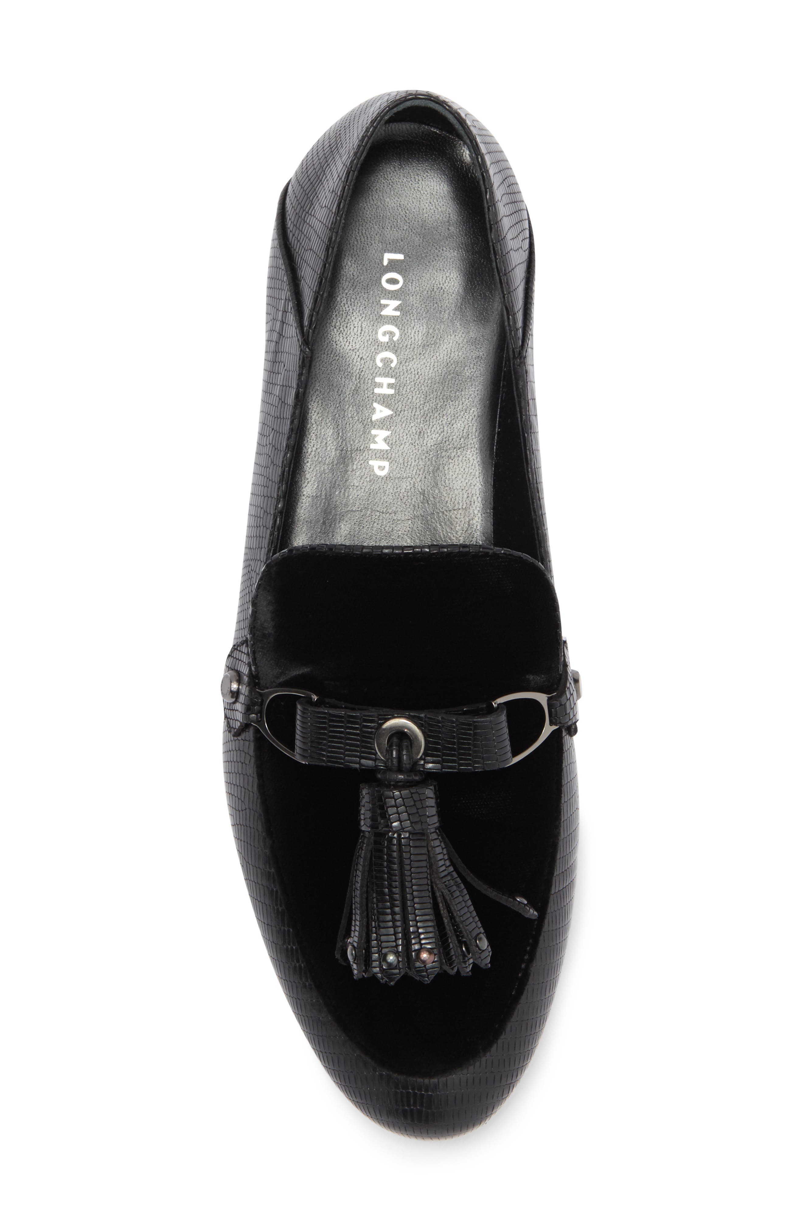 Longchamp Tassel Snakeskin Embossed Loafer, Alternate, color, 