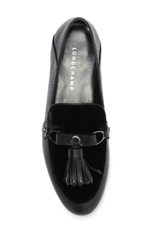 Longchamp Tassel Snakeskin Embossed Loafer In Black