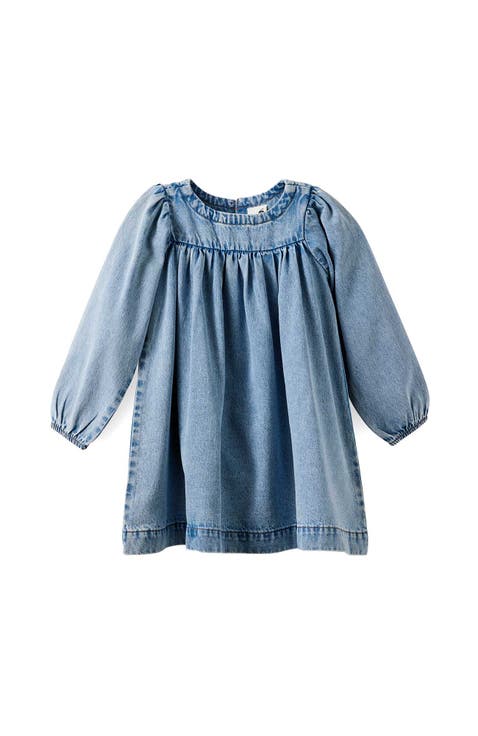 Kid's Long Sleeve Denim Yoke Dress