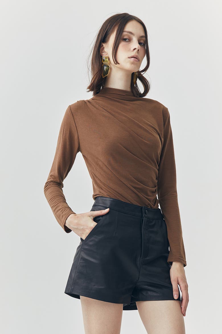Wren Short Leather Pants, Alternate, color, Black