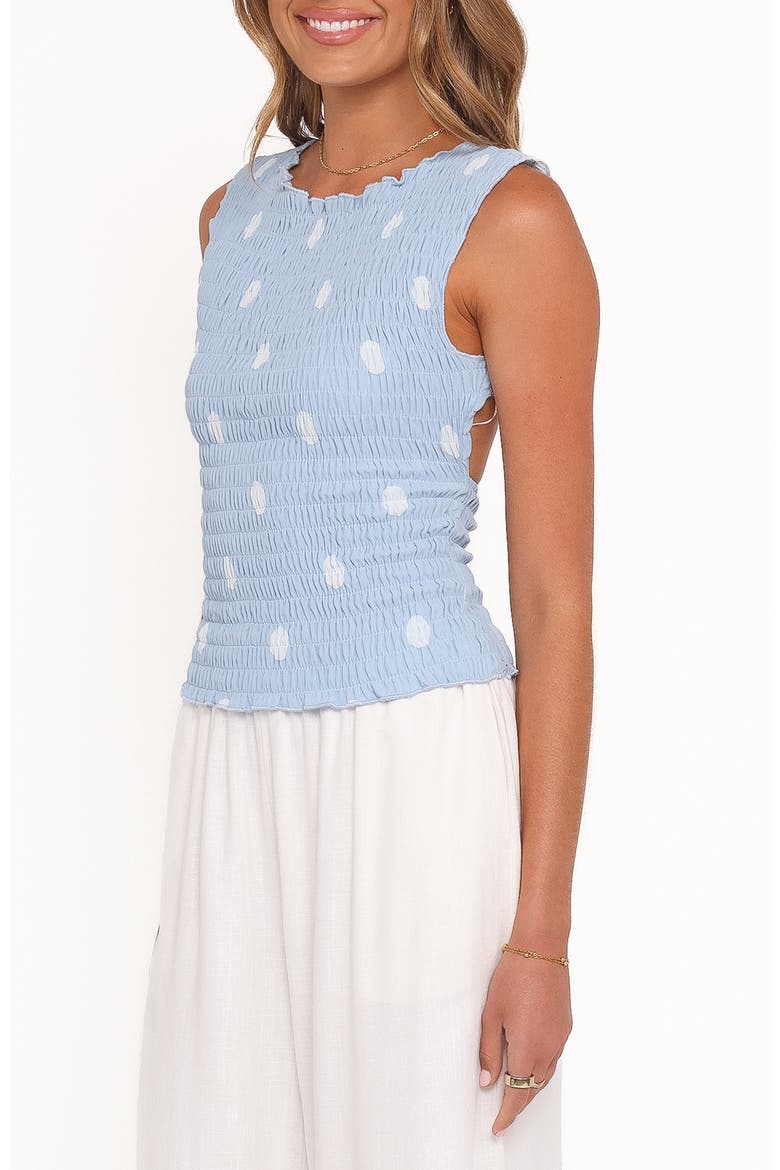 Zoya Polka Dot Shirred Open Back Top, Alternate, color, BLUE POLKA DOT
