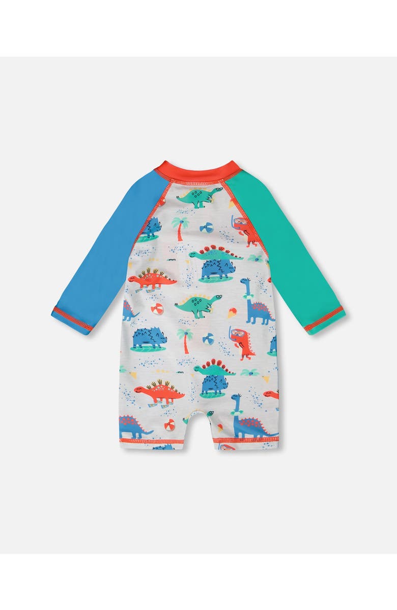 Deux par Deux One-Piece Long Sleeve Dinosaur Print Rashguard, Alternate, color, Grey Printed Baby Dinosaurs