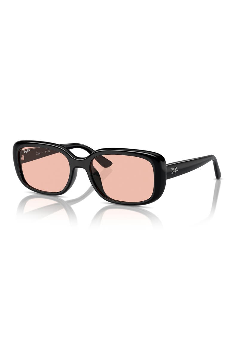 56mm Pillow Rectangular Sunglasses, Alternate, color, BLACK
