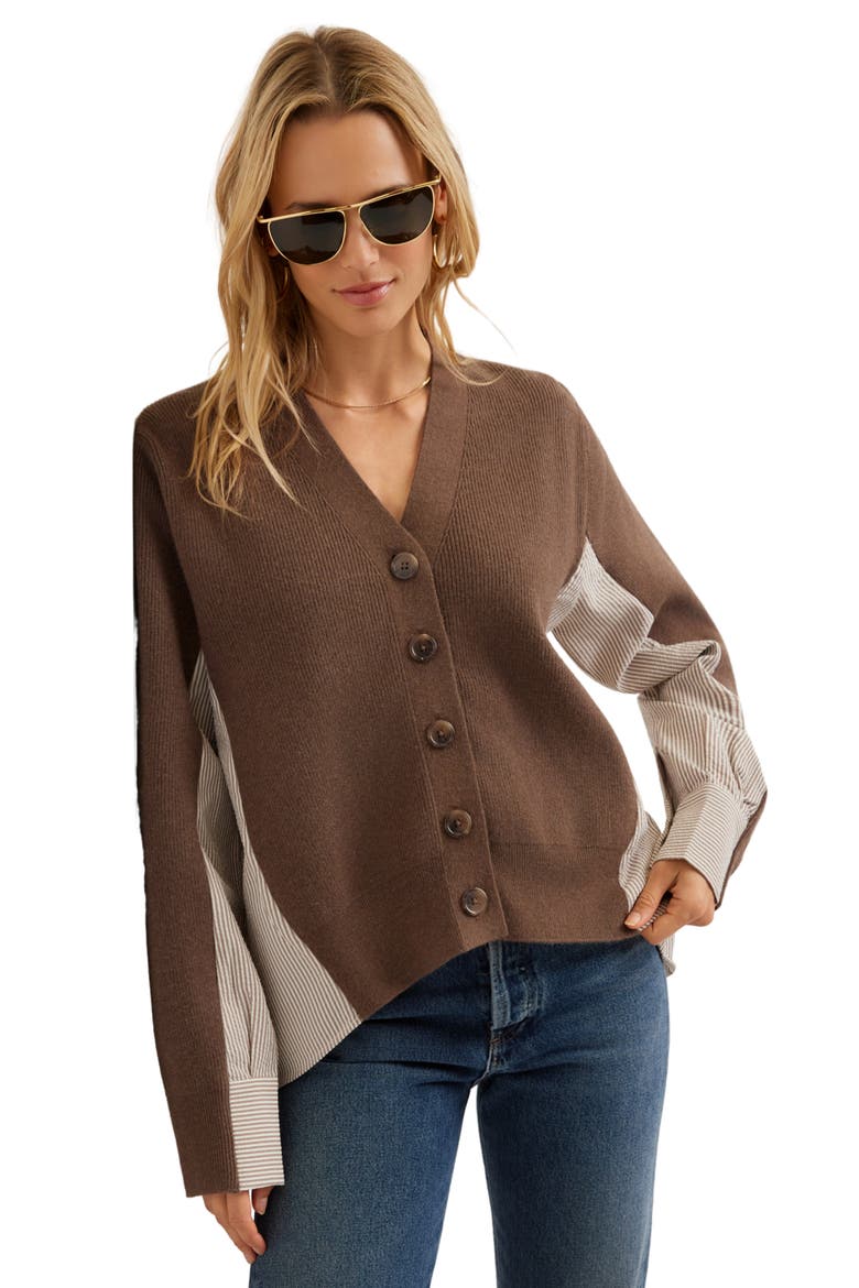 Celine Mixed Media Cardigan, Alternate, color, WOOD