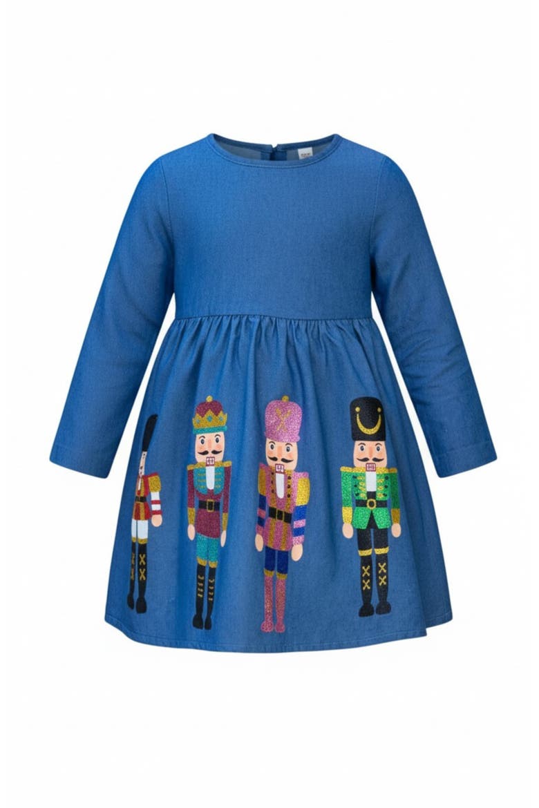 Enchanting Nutcracker Glitter Chambray Dress, Main, color, Blue