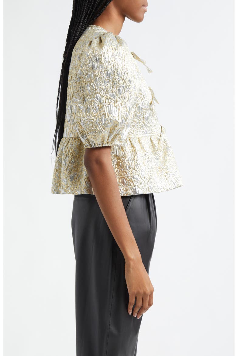 Metallic Jacquard Peplum Top, Alternate, color, GOLD/ SILVER