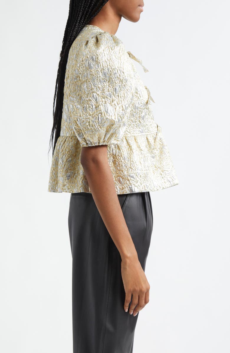 Ganni Metallic Jacquard Peplum Top, Alternate, color, 
