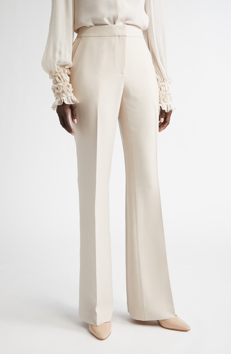 Lafayette 148 New York Saint Mark's Wool & Silk Crepe Flare Pants, Main, color, Pearl
