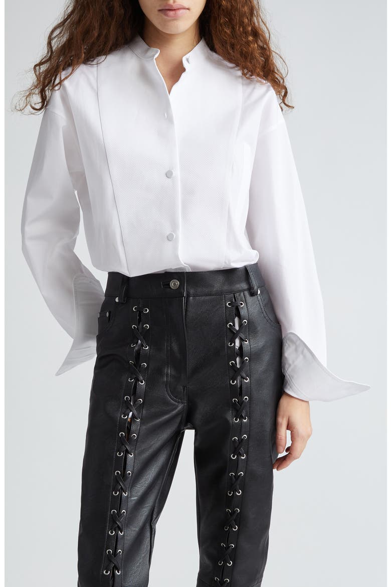 Plastron Bibbed Cotton Button-Up Shirt, Main, color, 9000 - PURE WHITE