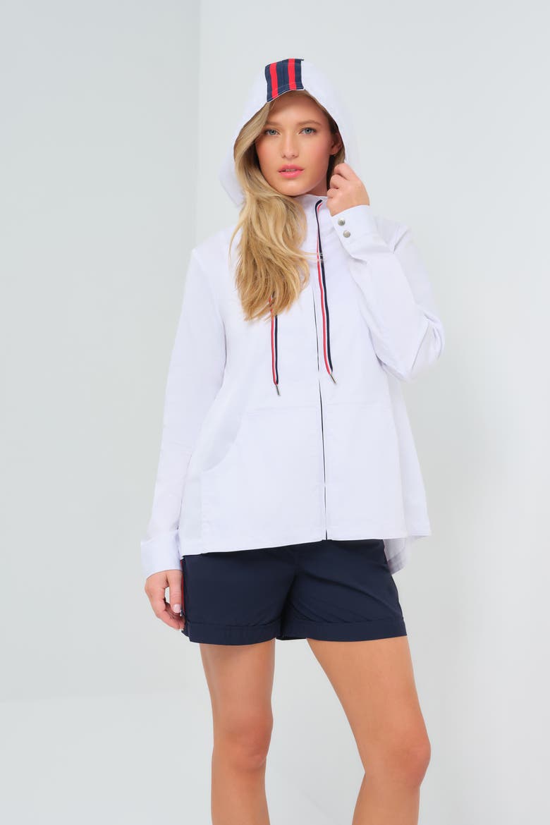 Gabi Stretch Woven Hooded Full Zip Jacket, Alternate, color, White W/ Red & Navy Stripe