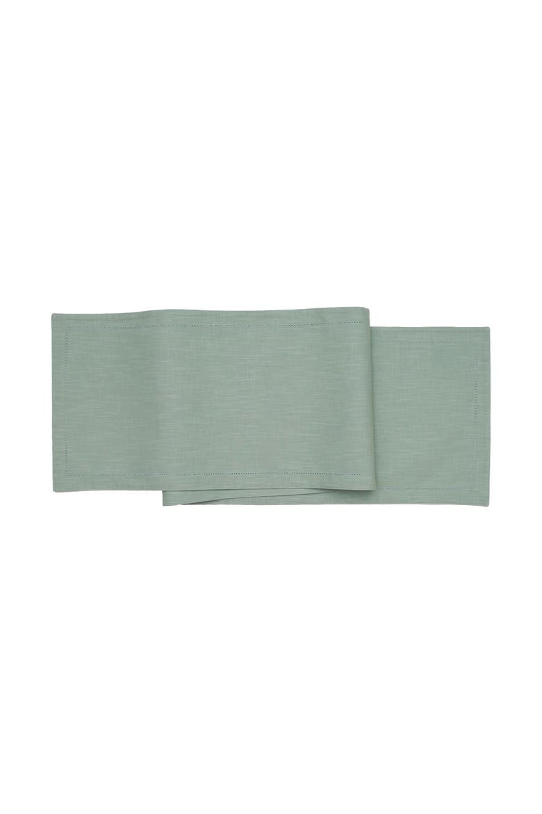 Hemstitch Solid Sea Glass Everyday Runner 72" x 14", Main, color, Green