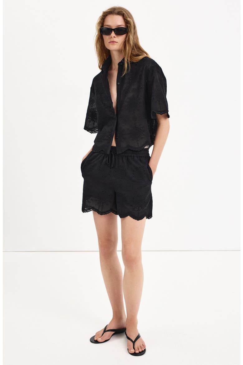 Embroidered Cropped Shirt, Alternate, color, BLACK