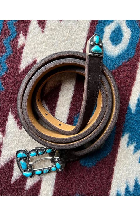 Santafe Leather Belt with Turquoises