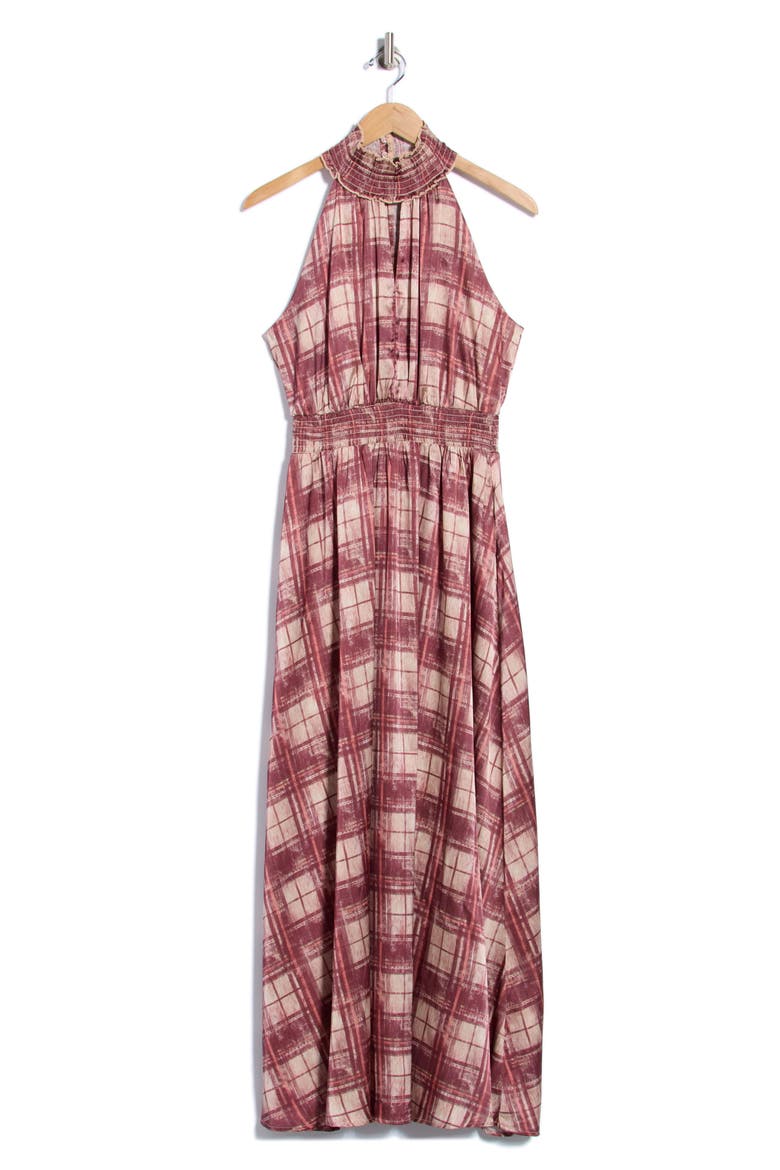 Plaid Halter Maxi Dress, Main, color, WINE MULTI PLAID