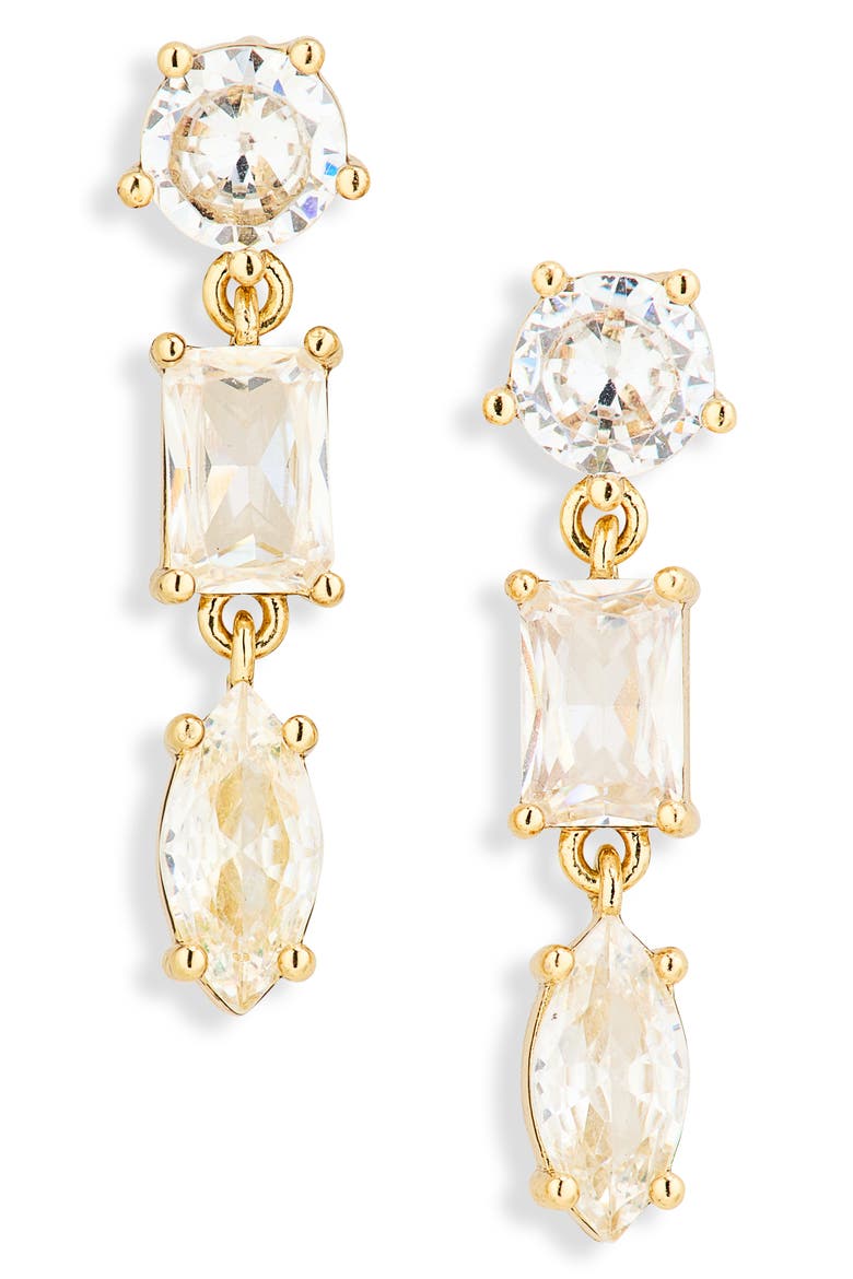 Cubic Zirconia Drop Earrings, Main, color, CLEAR- GOLD