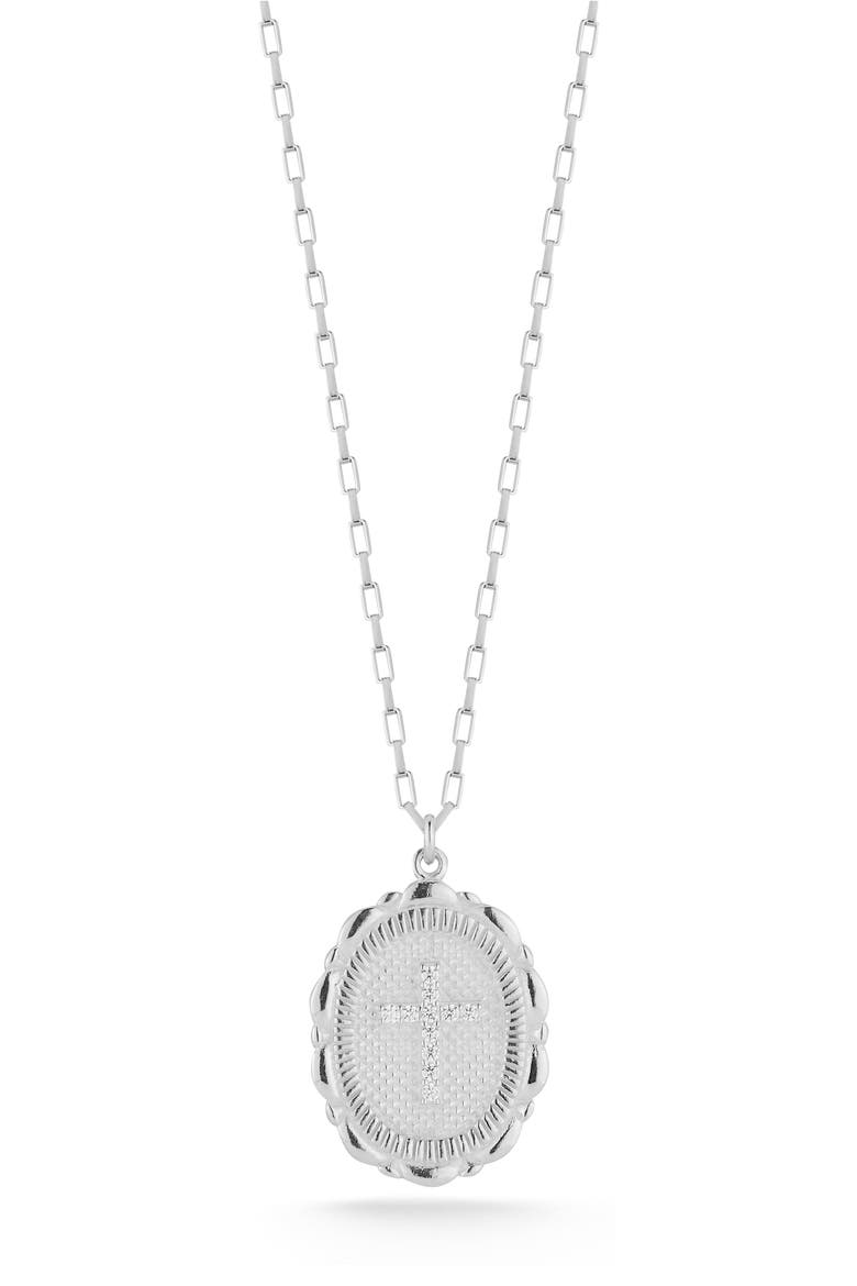 Sterling Silver Cross Oval Necklace, Main, color, SILVER