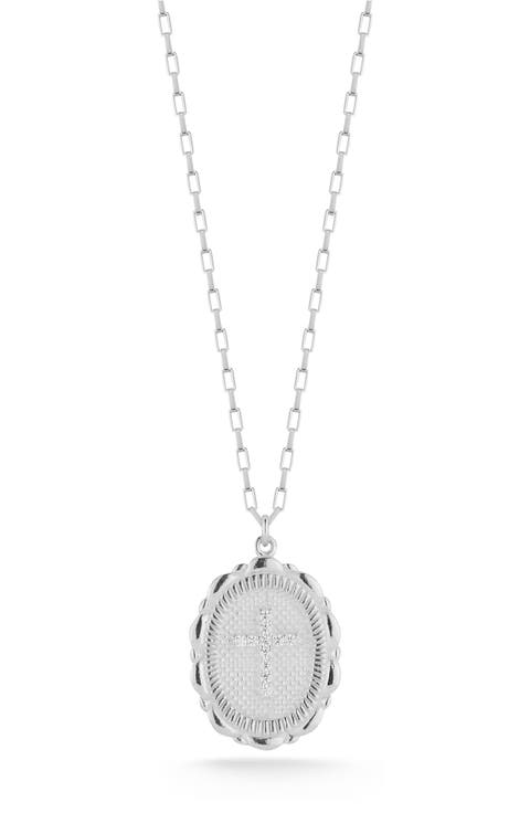 Sterling Silver Cross Oval Necklace