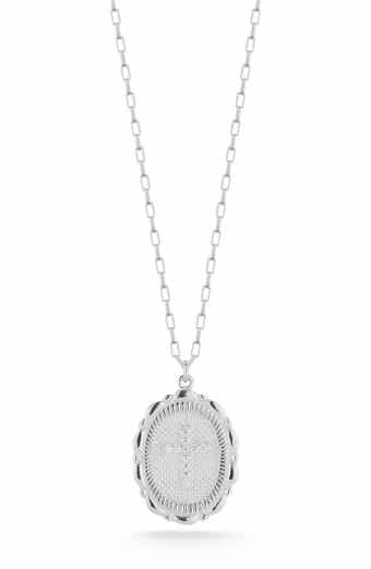 Sterling Silver Cross Oval Necklace