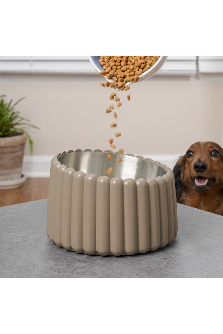 Ripple Ridge Slanted Concrete and Stainless Steel Bowl Pet Feeder, Alternate, color, Brown