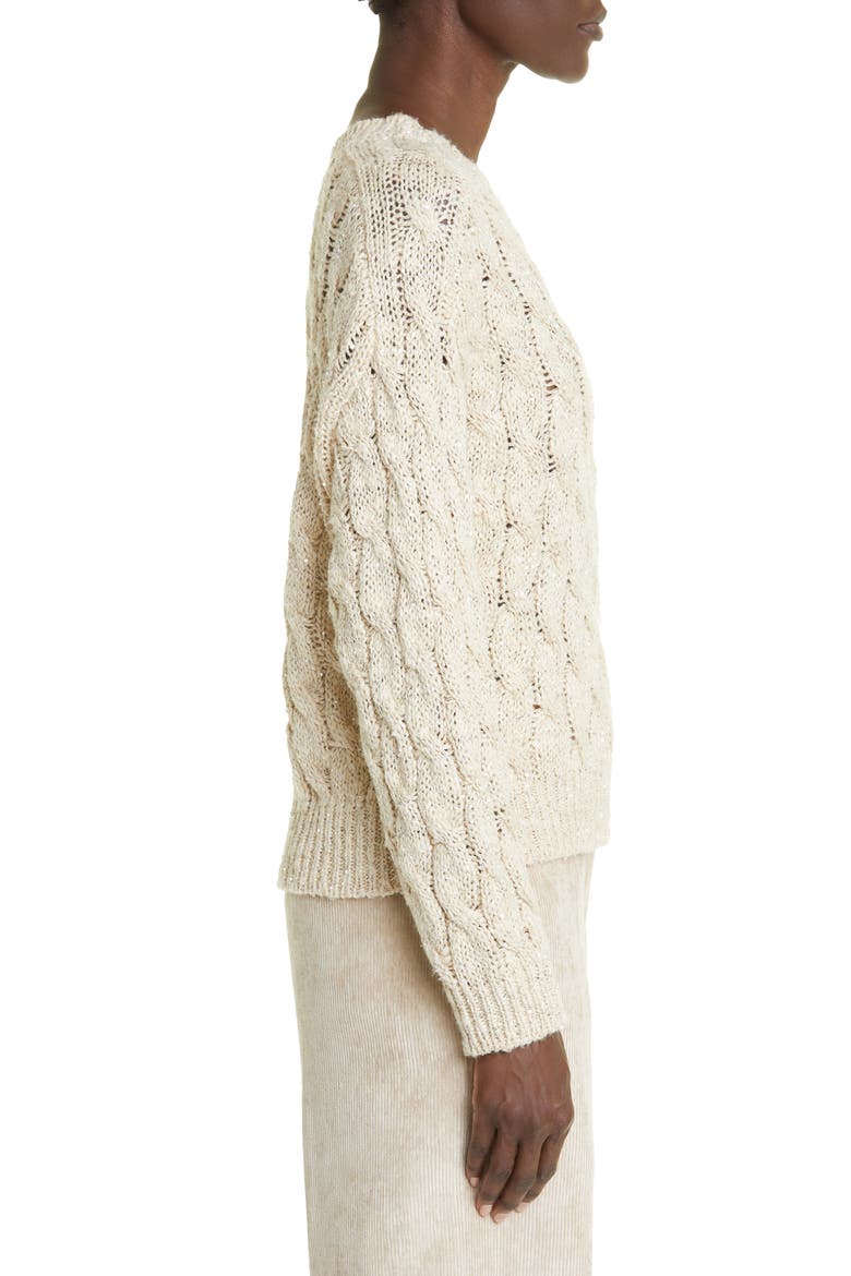 Sequin Cable Knit Silk & Linen Blend Sweater, Alternate, color, CBU80-LIGHT BEIGE