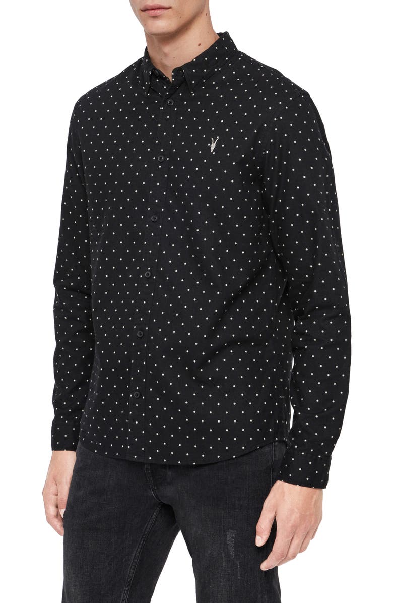 AllSaints Bethel Slim Fit Dot Flannel Shirt, Alternate, color, 