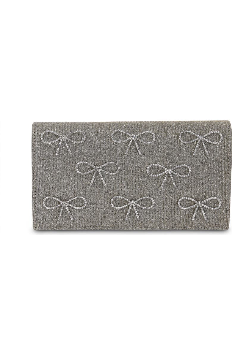 Jewel Badgley Mischka Julia Crystal Bow Flap Clutch, Main, color, Silvergold