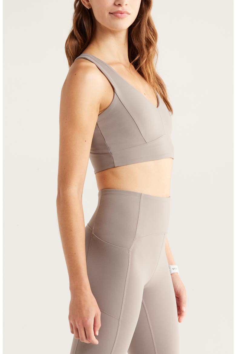 Studio Luxe V-Neck Racerback Sports Bra, Alternate, color, GREY ROCK