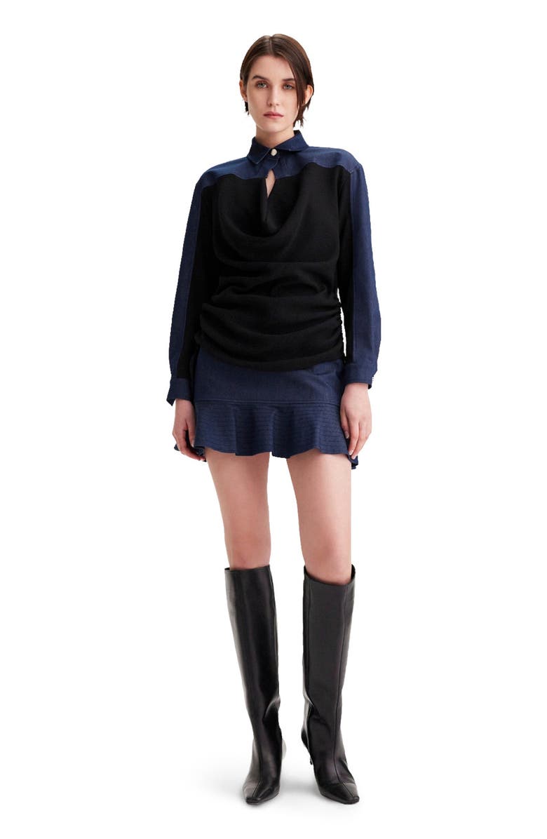 THEO The Label Demeter Denim Trapunto Hem Skirt, Main, color, 