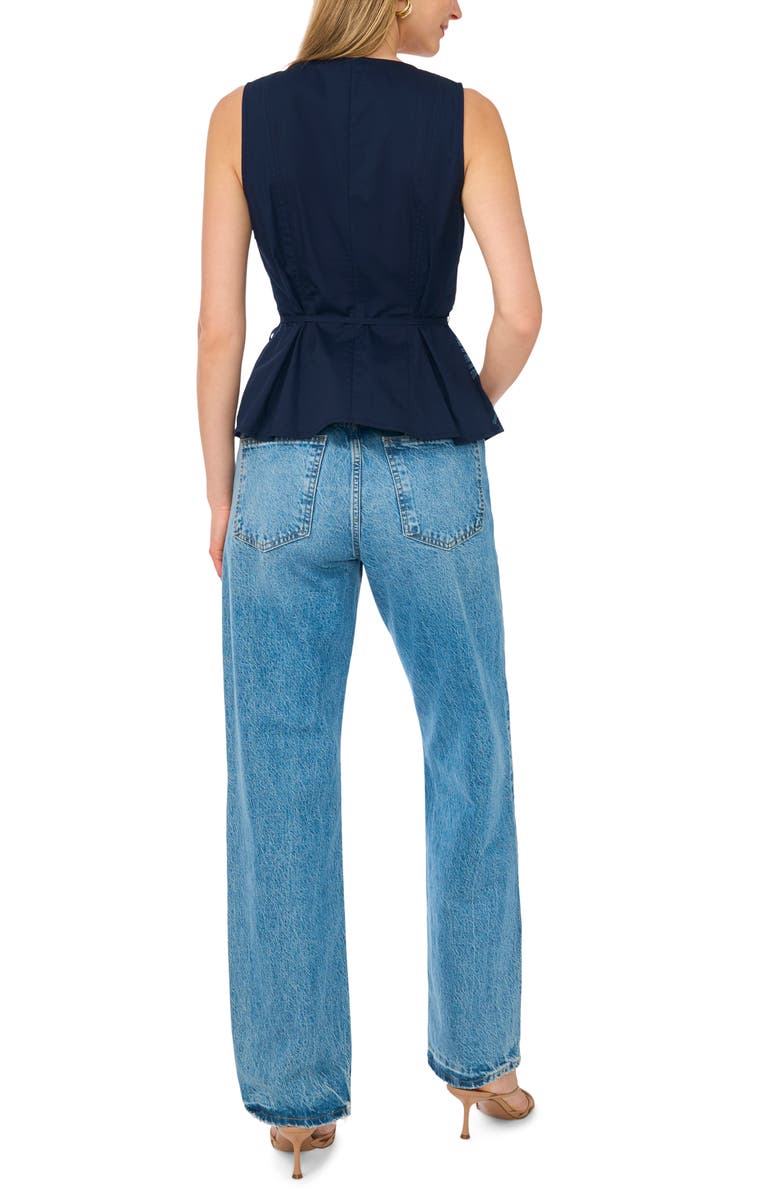 Vince Camuto Floral V-Neck Button-Down Tank, Alternate, color, Peacoat