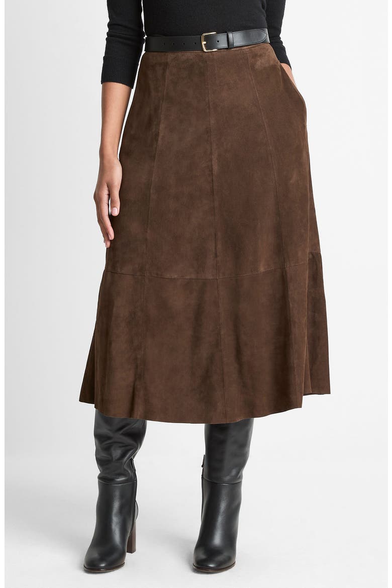 Flared Suede Skirt, Main, color, DEEP ESPRESSO