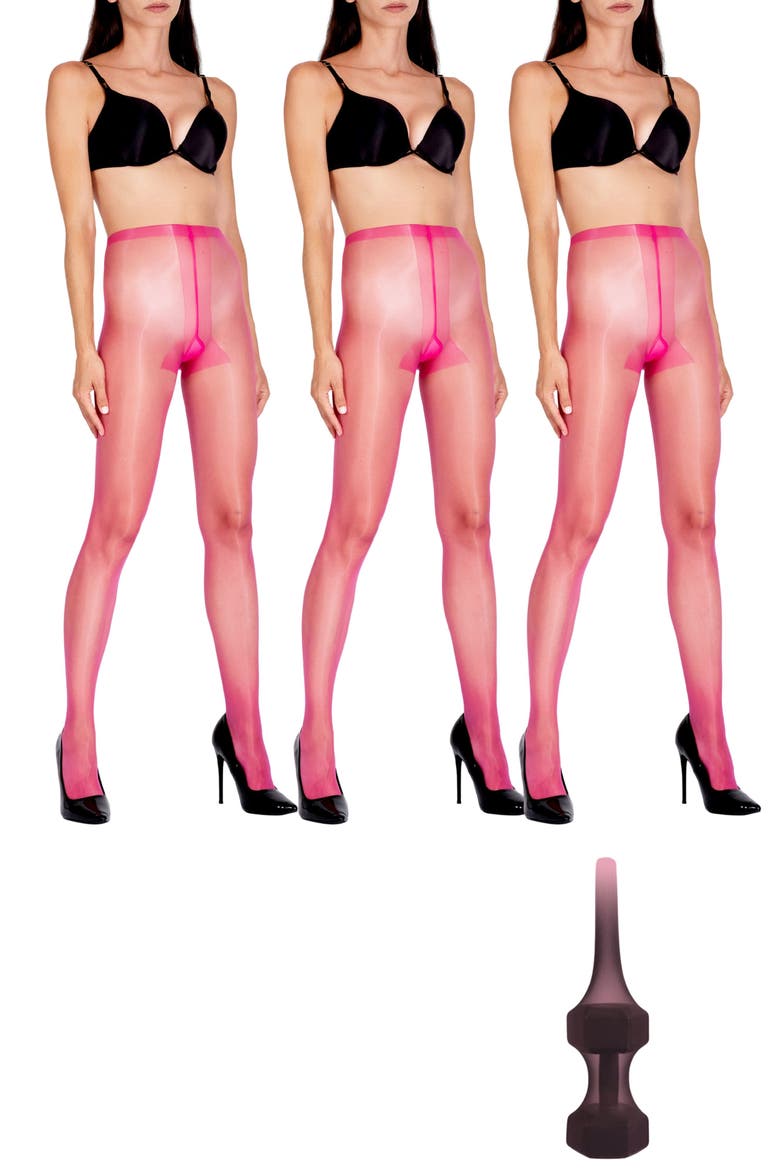 3-Pack ​Glossy Colored Fashion ​Sheer Tights for Women, Main, color, Pink