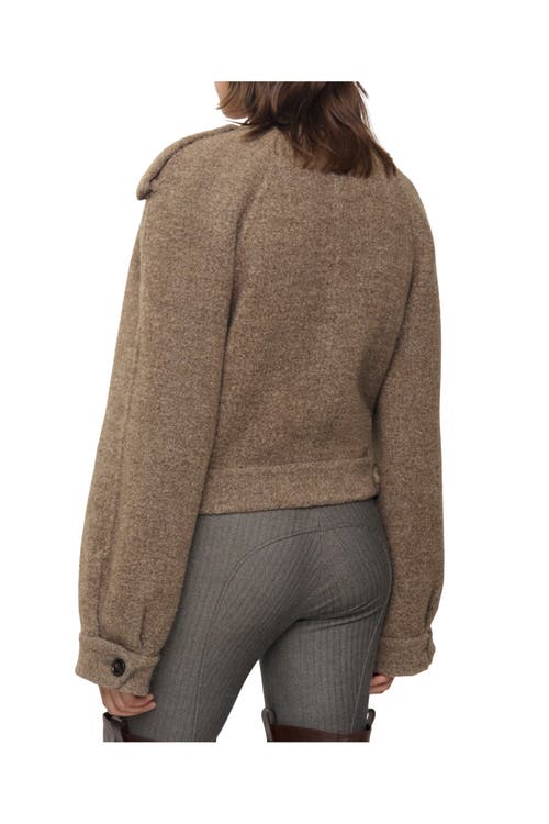 Burberry Women Detachable Scarf Wool Blend Jacket Biscuit In Brown