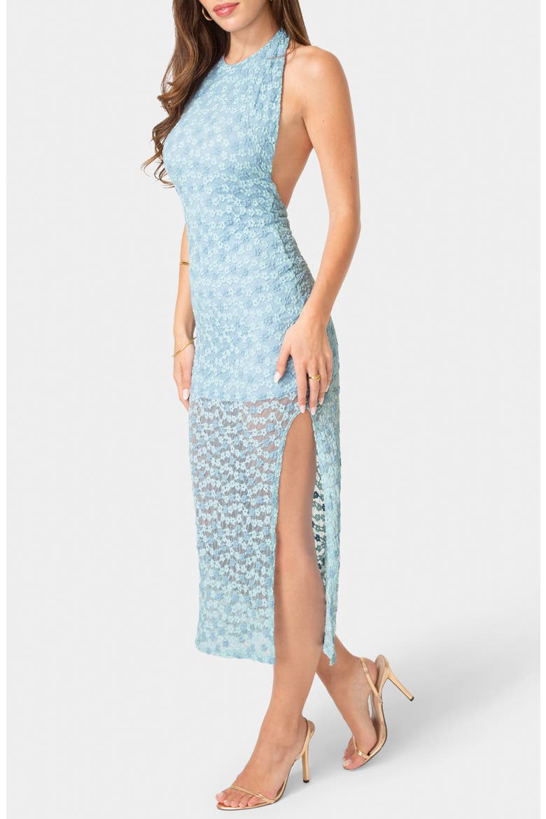 Daisy Lace Body-Con Halter Dress, Alternate, color, BLUE