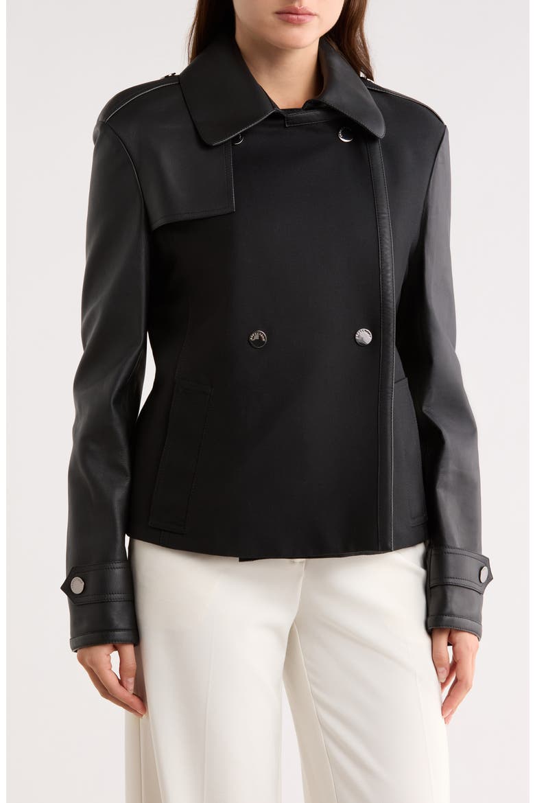 Wool Blend & Lambskin Leather Jacket, Main, color, BLACK