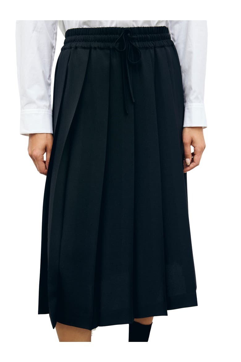 High-Waist Pleated Midi Skirt, Alternate, color, Black