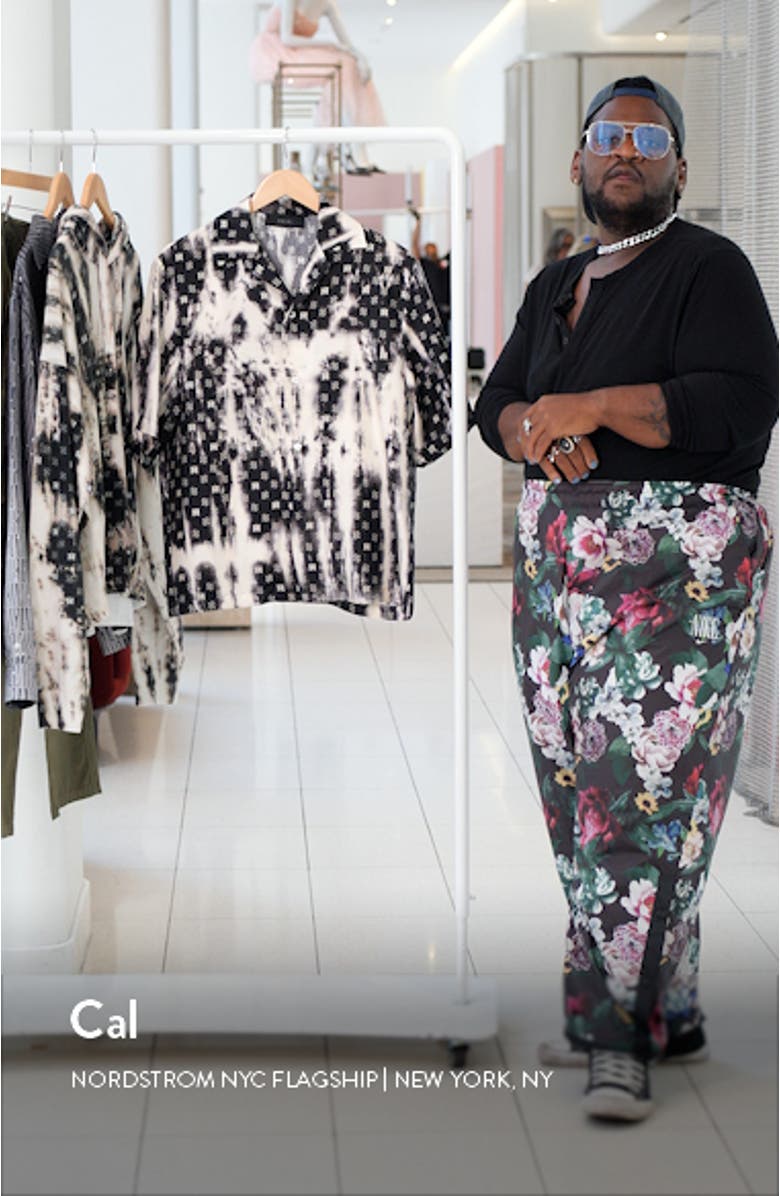 Bleach Tie Dye Bandana Logo Print Silk Bowling Shirt, sales video thumbnail