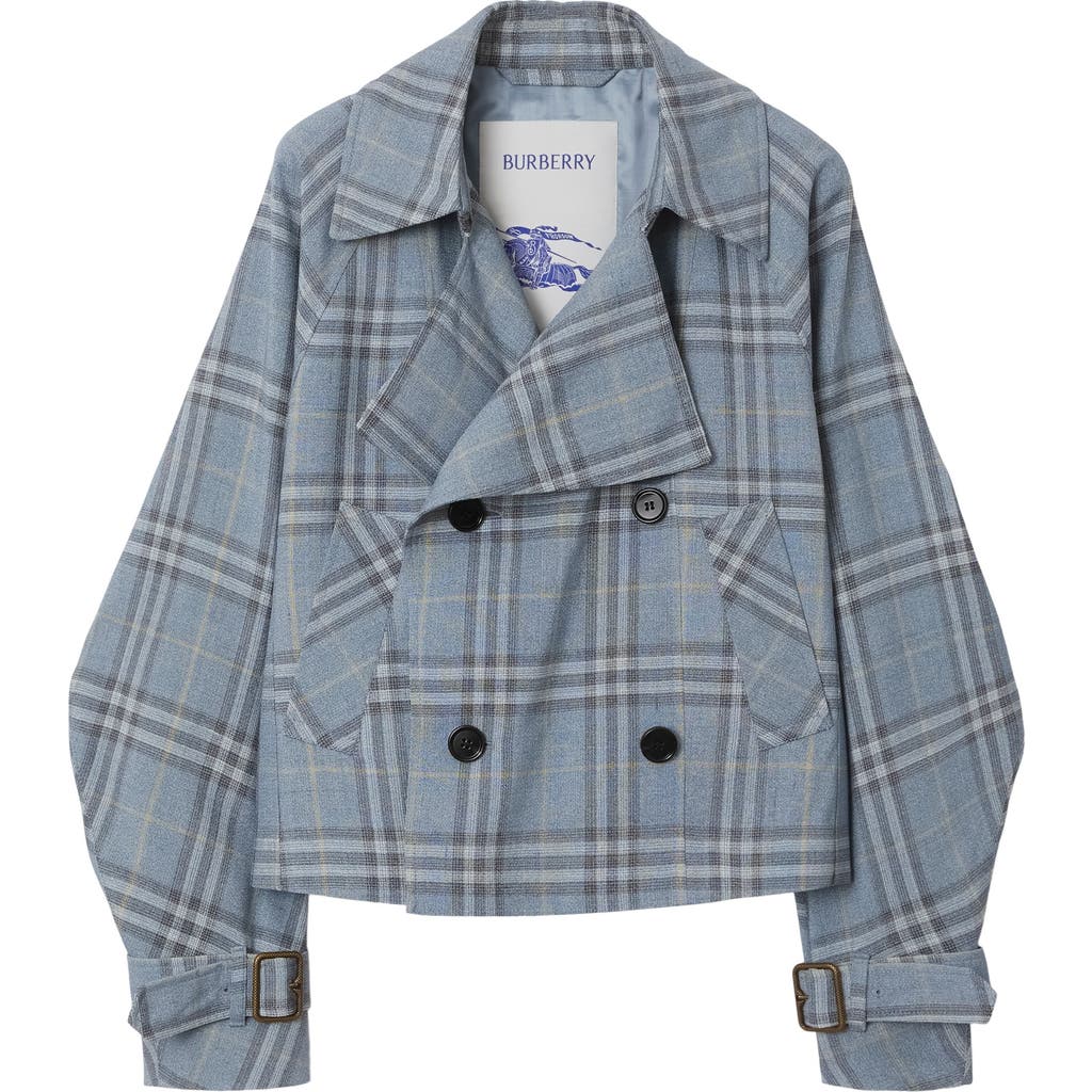 Shop Burberry Check Silk Blend Trench Jacket In Gale