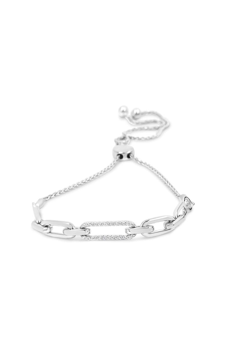 Haus of Brilliance .925 Sterling Silver 1/10 Cttw Diamond Paperclip Link Adjustable Bolo Bracelet, Alternate, color, Silver